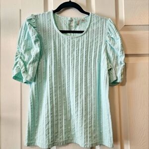 Est. 1946 mint colored, puff sleeve, textured, short sleeve top